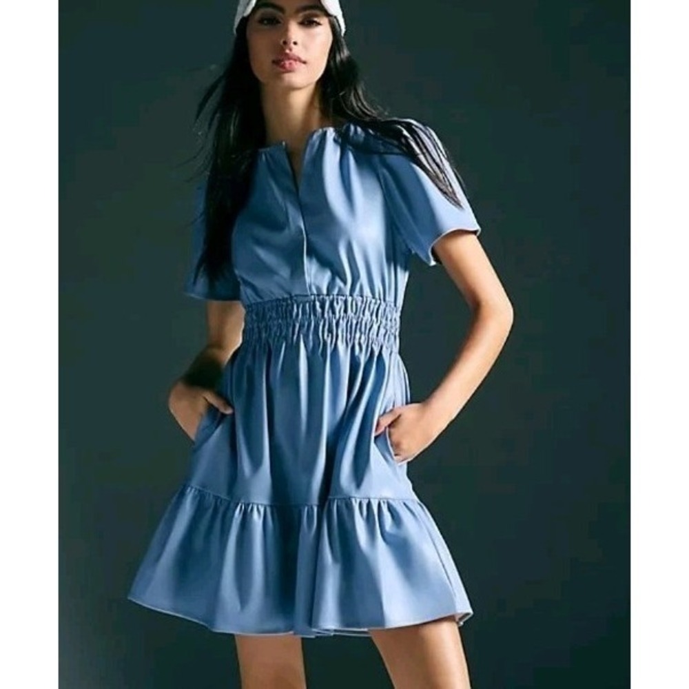 Anthropologie Somerset Dress Small Mini Faux Leather Boho Cottage Resort Beach
